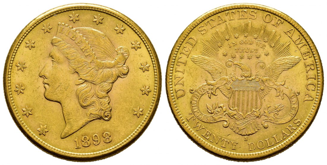 PEUS 7925 USA 30,1 g Feingold. Coronet Head 20 Dollars GOLD 1898 S Kl. Kratzer, Sehr schön / Vorzüglich