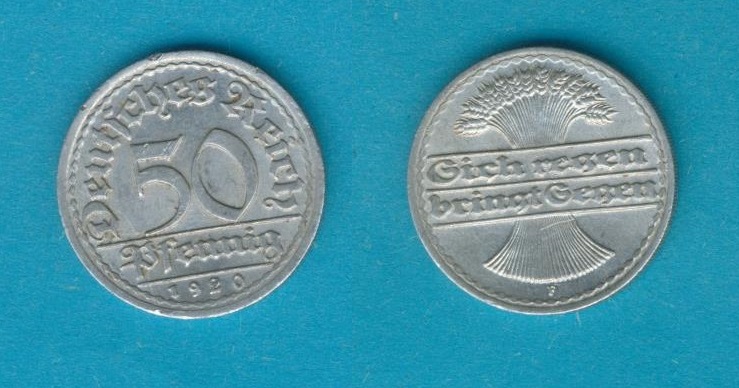  Weimarer Republik 50 Reichspfennig 1920 F   