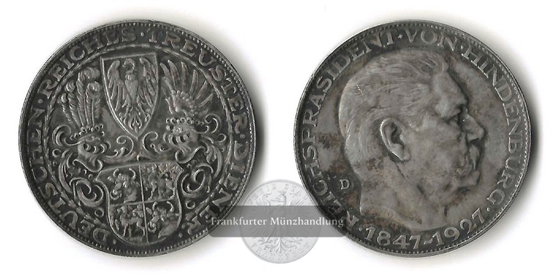 Deutschland Medaille   1927  Hindenburg    FM-Frankfurt   Feinsilber: 22,32g   