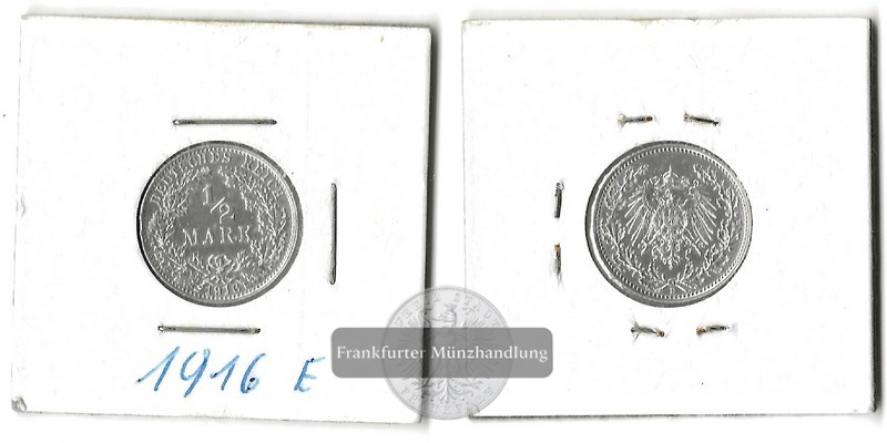  Kaiserreich 1/2 Mark 1916 E  FM-Frankfurt    Feinsilber: 2,5g   