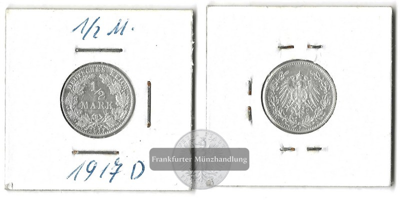 Kaiserreich 1/2 Mark 1917 D FM-Frankfurt    Feinsilber: 2,5g   