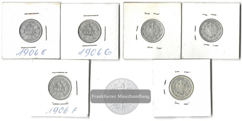  Kaiserreich 3x 1/2 Mark 1906 E + F + G FM-Frankfurt    Feinsilber: 7,5g   