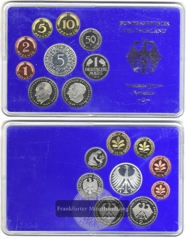  Deutschland,  Deutsche Mark Kursmünzensatz  1974 G Feingehalt: 7g   