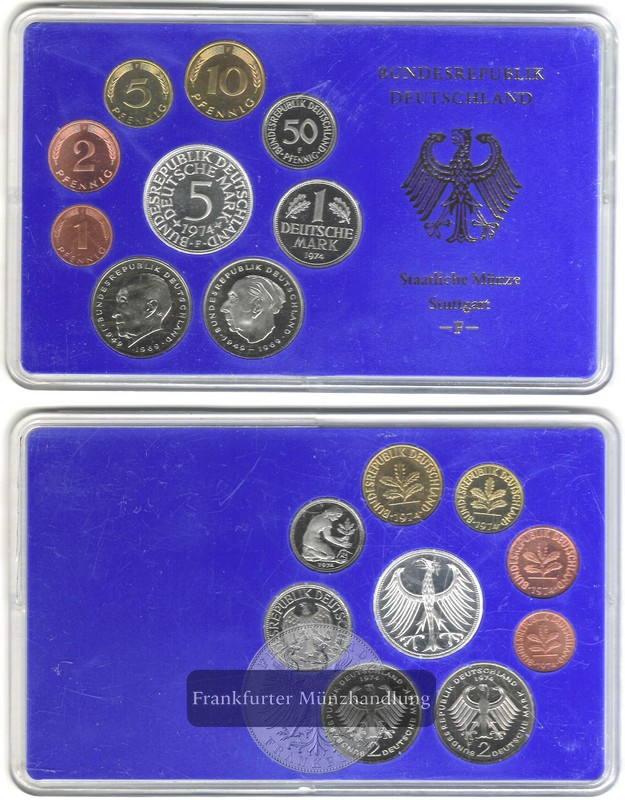  Deutschland,  Deutsche Mark Kursmünzensatz  1974 F Feingehalt: 7g   