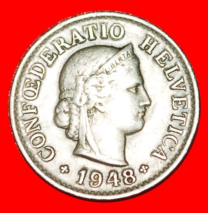 * LIBERTY (1879-2022): SWITZERLAND ★ 5 RAPPEN 1948B! DIES 1+A!★LOW START★ NO RESERVE!