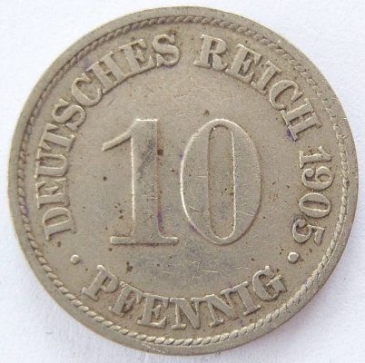  Deutsches Reich 10 Pfennig 1905 A K-N ss   