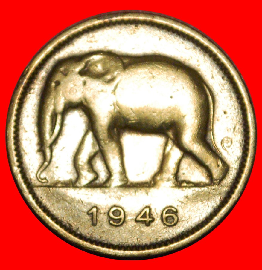  * SOUTH AFRICA ELEPHANT (1946-1947): BELGIAN CONGO ★ 2 FRANCS 1946 UNCOMMON! LOW START ★ NO RESERVE!   