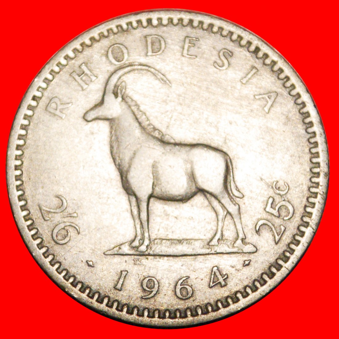  * GROSSBRITANNIEN DOPPELTE WERT: RHODESIEN★ 2 1/2 SHILLINGS - 25 CENTS 1964 ANTILOPE★OHNE VORBEHALT!   