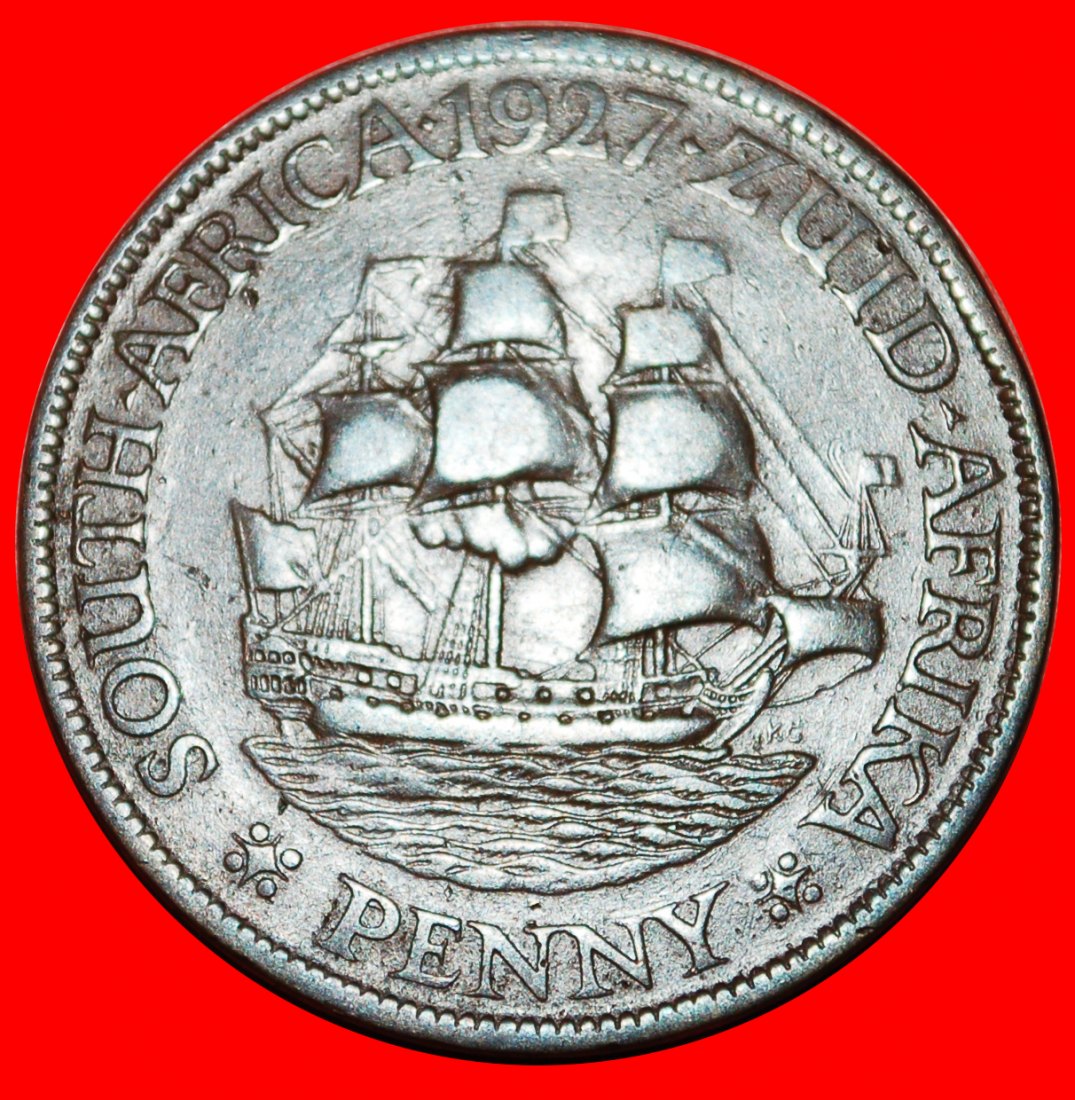  * SCHIFF (1926-1930): SÜDAFRIKA ★ 1 PENNY 1927! GEORG V. (1911-1936)★OHNE VORBEHALT!   