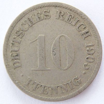  Deutsches Reich 10 Pfennig 1905 G K-N s-ss   