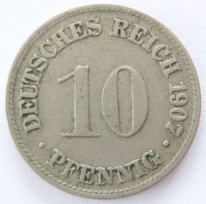  Deutsches Reich 10 Pfennig 1907 D K-N ss   