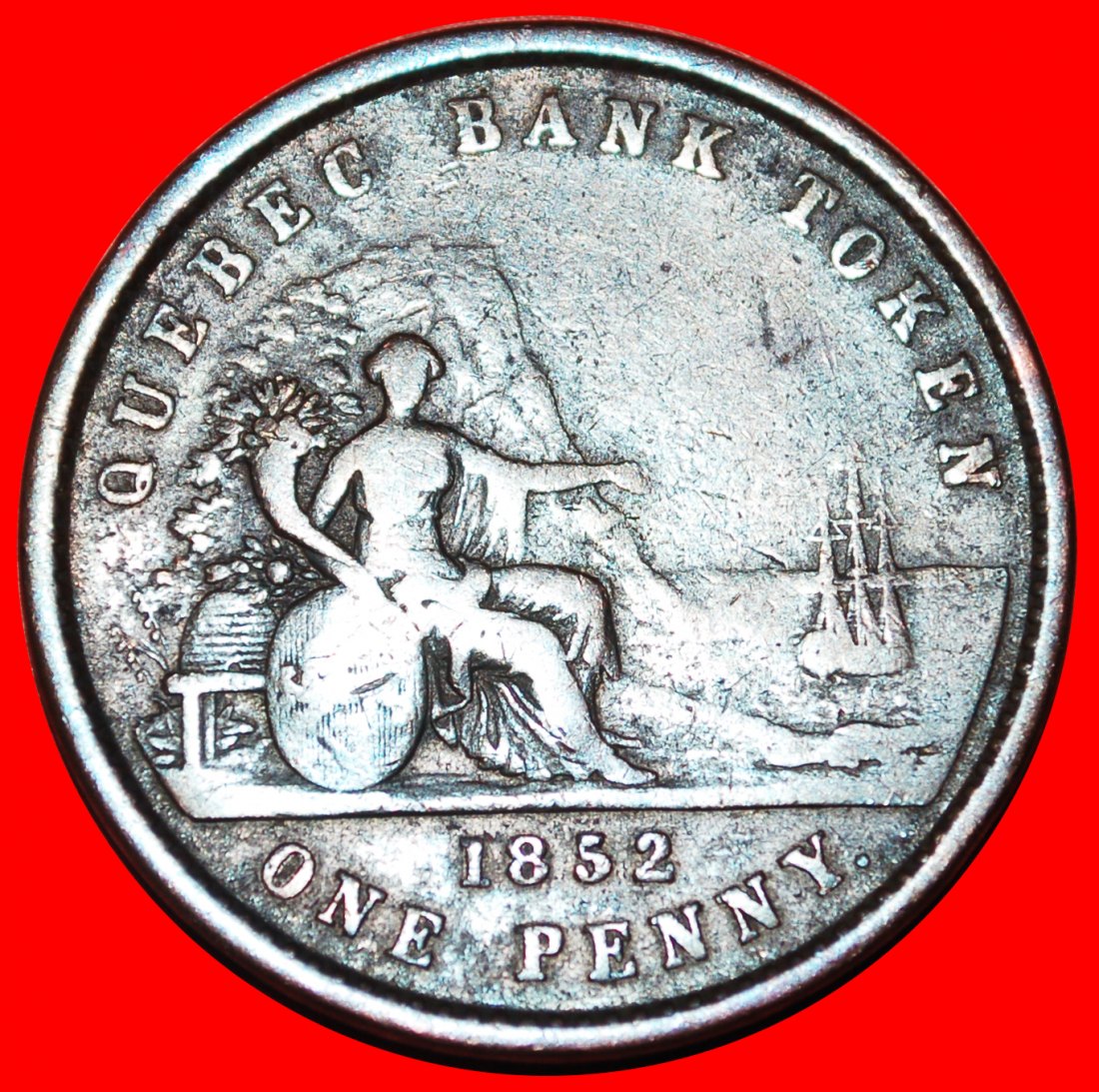 * SCHIFF: VEREINIGTE PROVINTZ von KANADA★ QUEBEC 2 SOU - 1 PENNY 1852! UNGEWÖHNLICH! OHNE VORBEHALT!