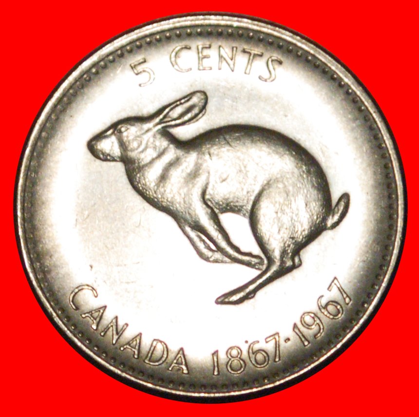  * RABBIT: CANADA ★ 5 CENTS 1867-1967 UNC MINT LUSTRE!  LOW START ★ NO RESERVE!   