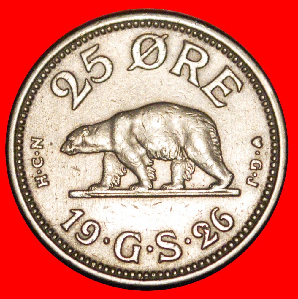 * DENMARK: GREENLAND ★ 25 ORE 1926 POLAR BEAR RARE! CHRISTIAN X (1912-1947) LOW START ★ NO RESERVE!