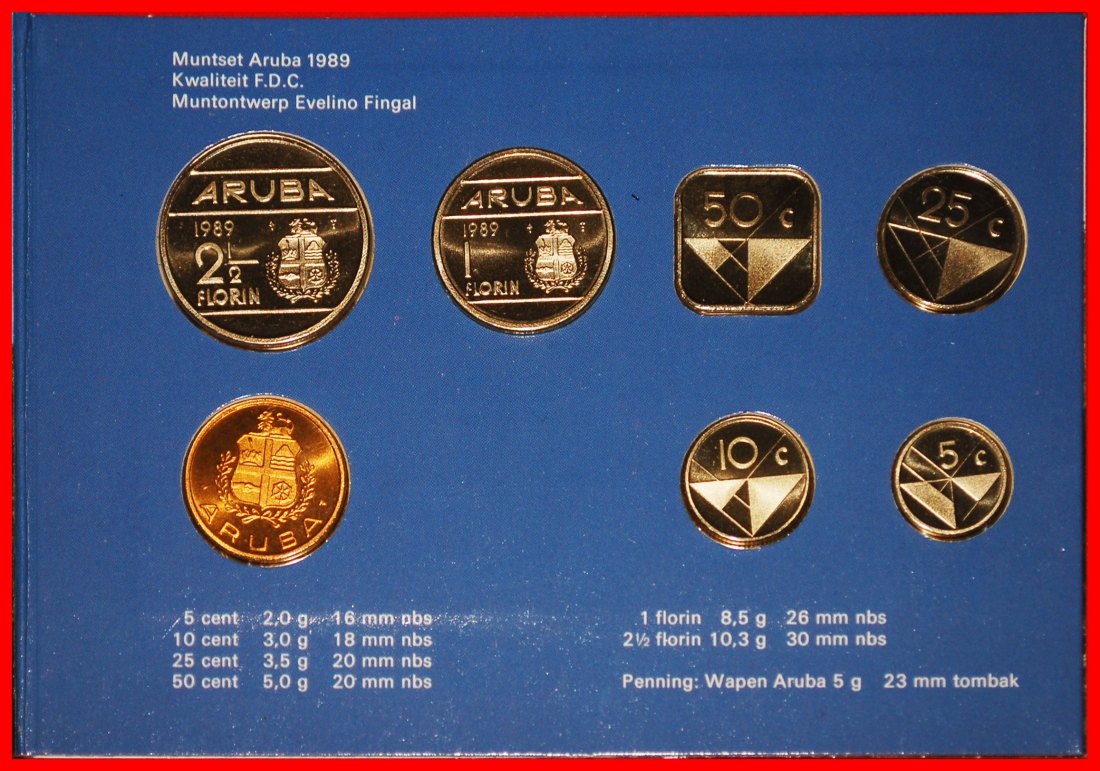 * NIEDERLANDE: ARUBA ★ 5-10-25-50 CENT 1- 2 1/2 FLORIN 1989 FDC STEMPELGLANZ!★OHNE VORBEHALT!