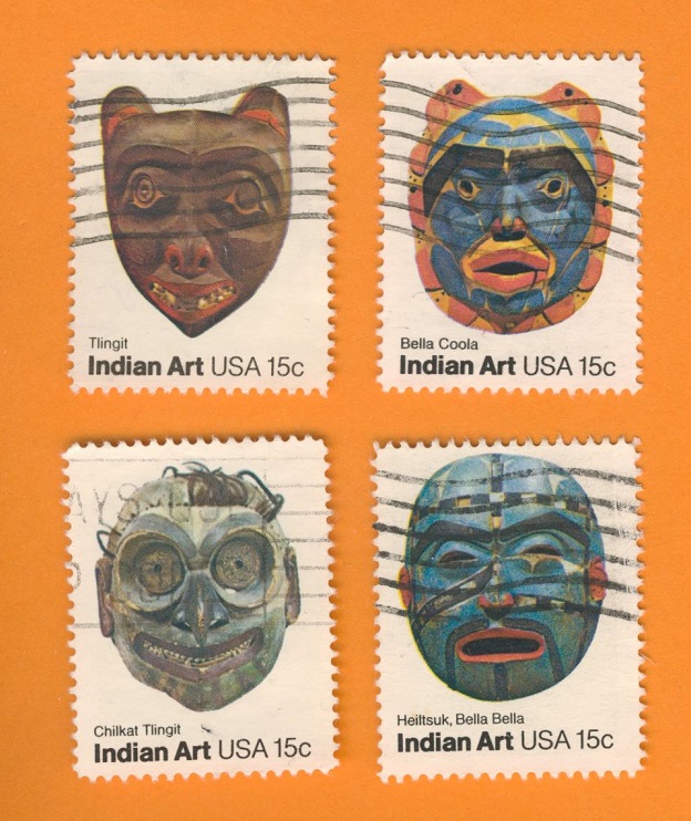  USA 1980 kompl.Satz Amerikanische Volkskunst Indianer Masken Mi.1441 - 1444 kompl.gest.   