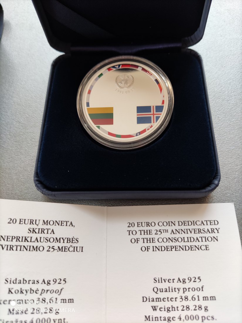  Litauen 20 Euro Silber coloriert 2016 25 Jahre Konsolidierung, rare 4.000 Ex.   