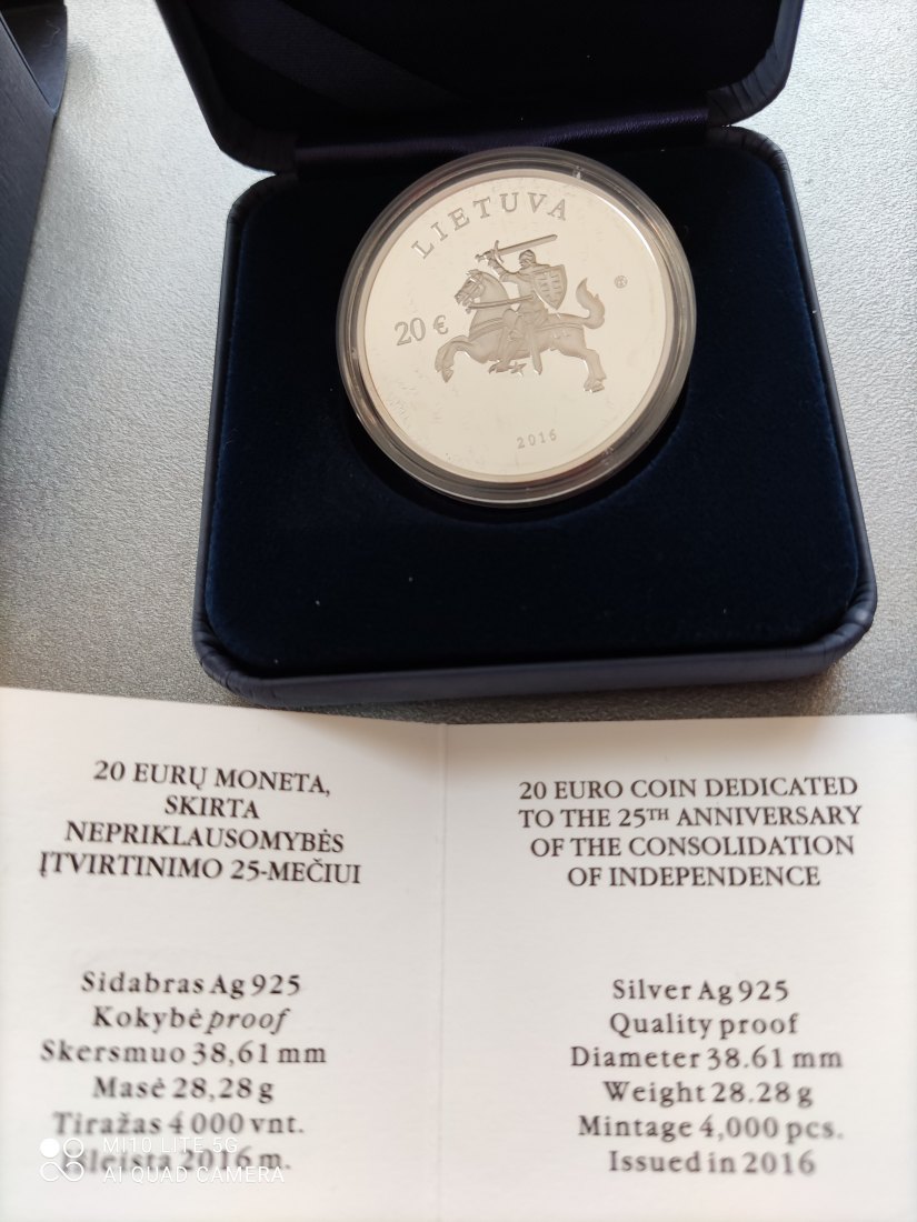  Litauen 20 Euro Silber coloriert 2016 25 Jahre Konsolidierung, rare 4.000 Ex.   