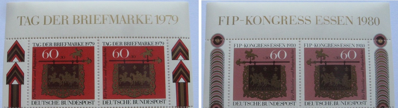  1979-80,2 Stk.Briefmarkenblätter:Posthauszeichen,Altheim,Saar,1754(deutsche Seite+französische Seite   