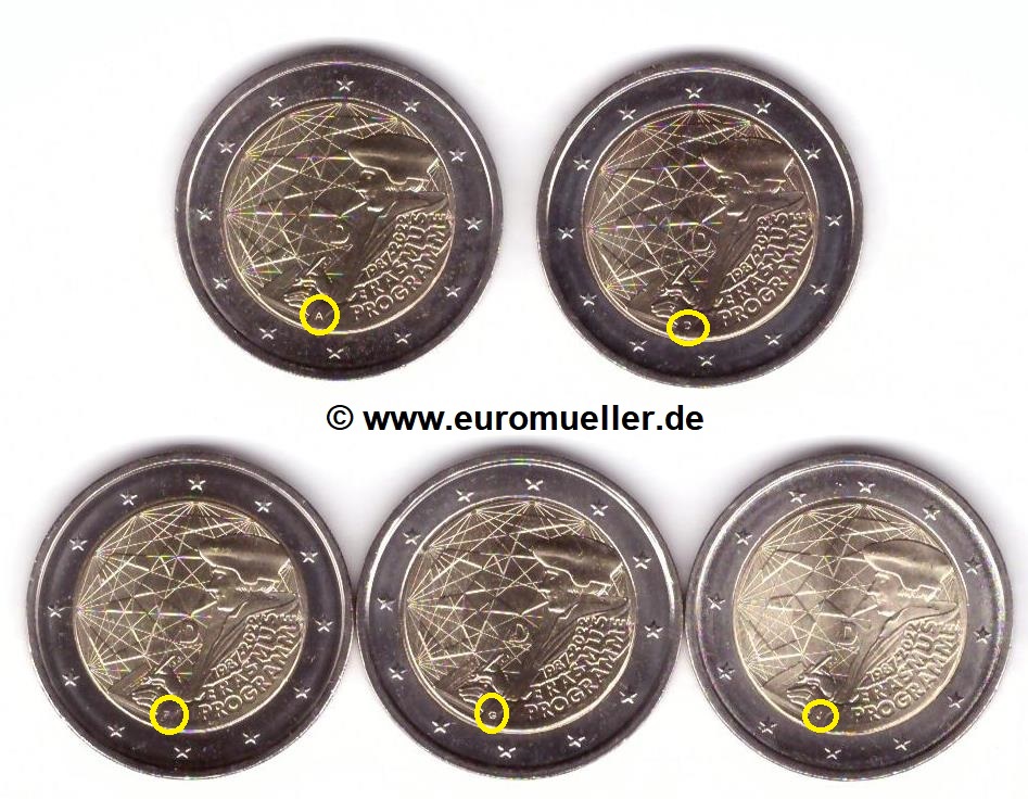 Deutschland 5x 2 Euro Gedenkmünze 2022...Erasmus...unc.   