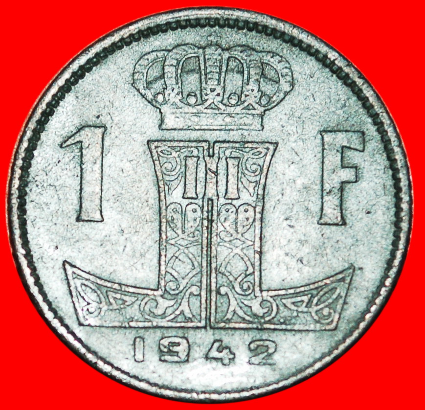  * OCCUPATION by GERMANY: BELGIUM ★ 1 FRANC 1942! LEOPOLD III (1934-1950) LOW START ★ NO RESERVE!   