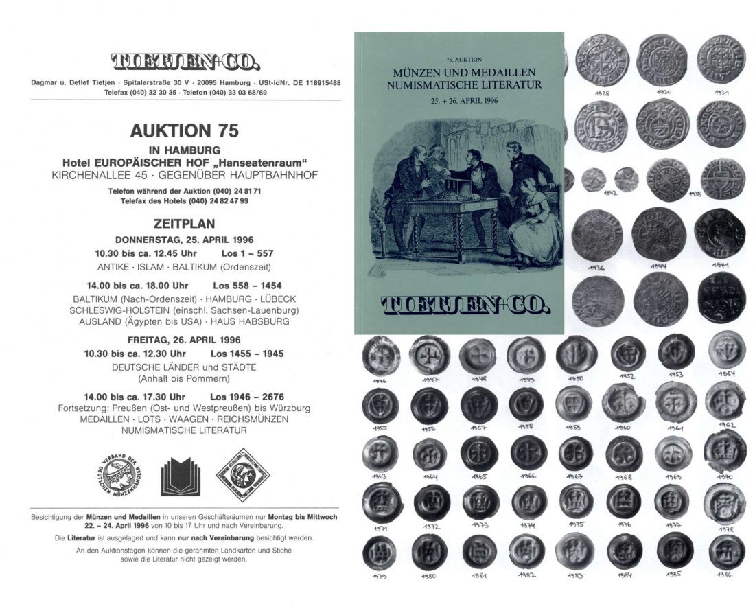  Tietjen (Hamburg) Auktion 75 (1996) ua. Sammlung Baltikum (Ordenszeit) / Numismatische Literatur   