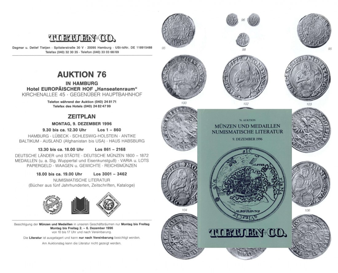  Tietjen (Hamburg) Auktion 76 (1996) Antike-Neuzeit Kleine Sammlung Wuppertal Medaillen Eisenkunstguß   