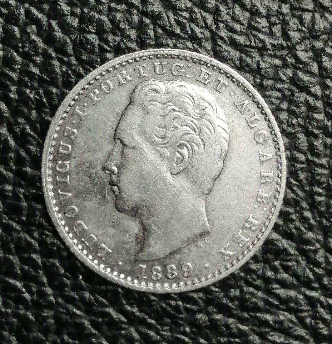  Portugal Luis I. 100 Reis 1889 Silber selten   