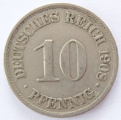  Deutsches Reich 10 Pfennig 1908 A K-N ss   