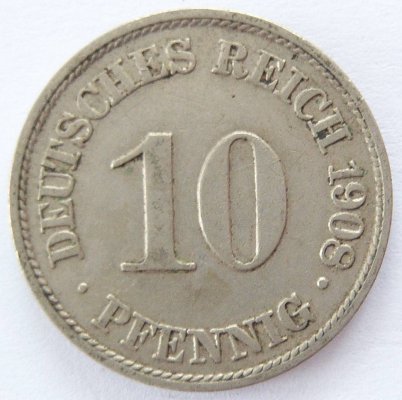  Deutsches Reich 10 Pfennig 1908 A K-N ss-vz   