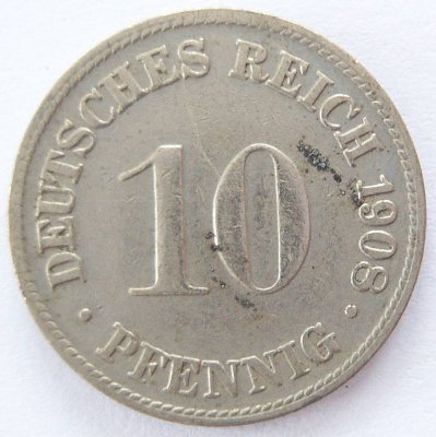  Deutsches Reich 10 Pfennig 1908 D K-N ss   