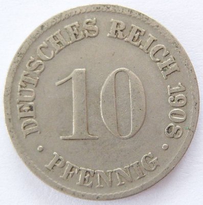  Deutsches Reich 10 Pfennig 1908 D K-N ss   