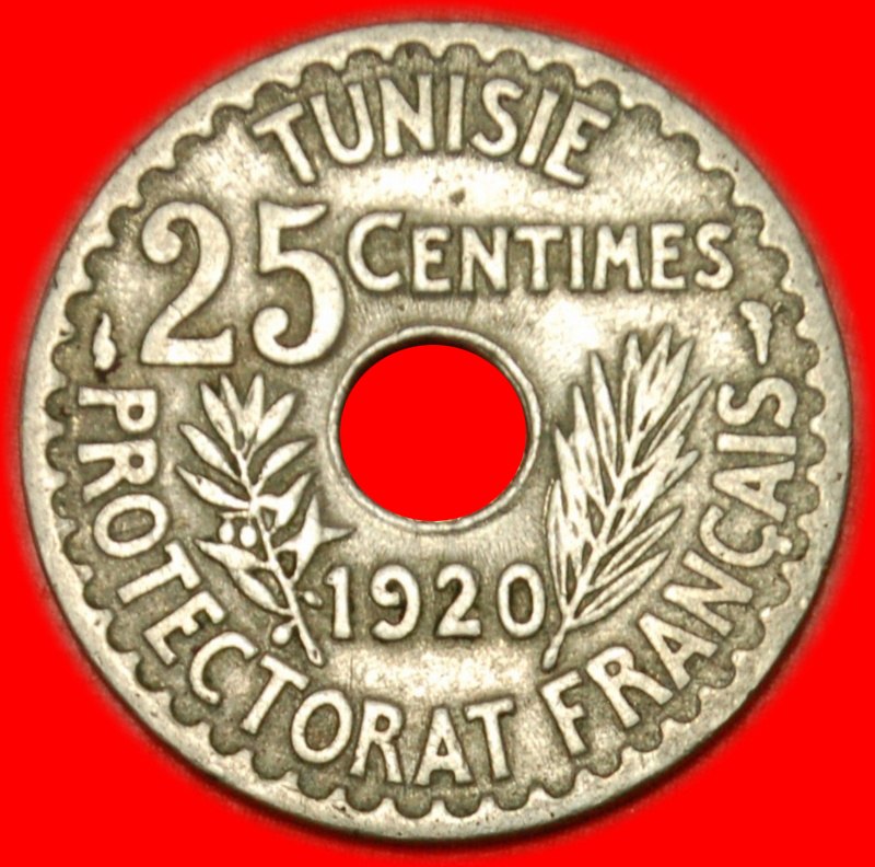 * PROTECTORATE of FRANCE★ TUNISIA ★ 25 CENTIMES 1920! Muhammad al-Nasir Bey ★LOW START!★NO RESERVE!