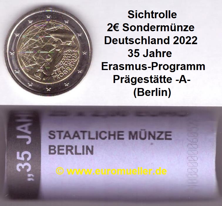 Deutschland Rolle 2 Euro Gedenkmünze 2022...Erasmus... -A-   