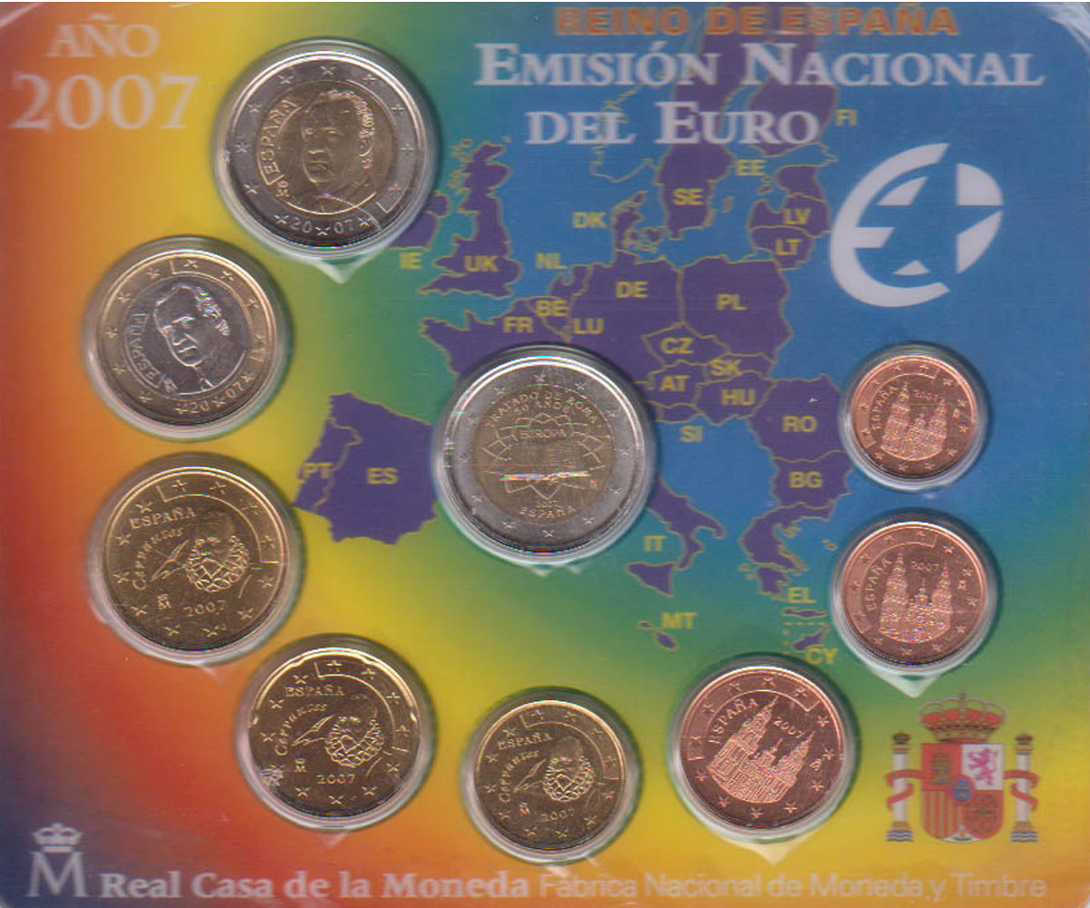  Offiz KMS Spanien 2007 mit 2 €-Sondermünze *Römische Verträge* 9M nur 39.766St!   
