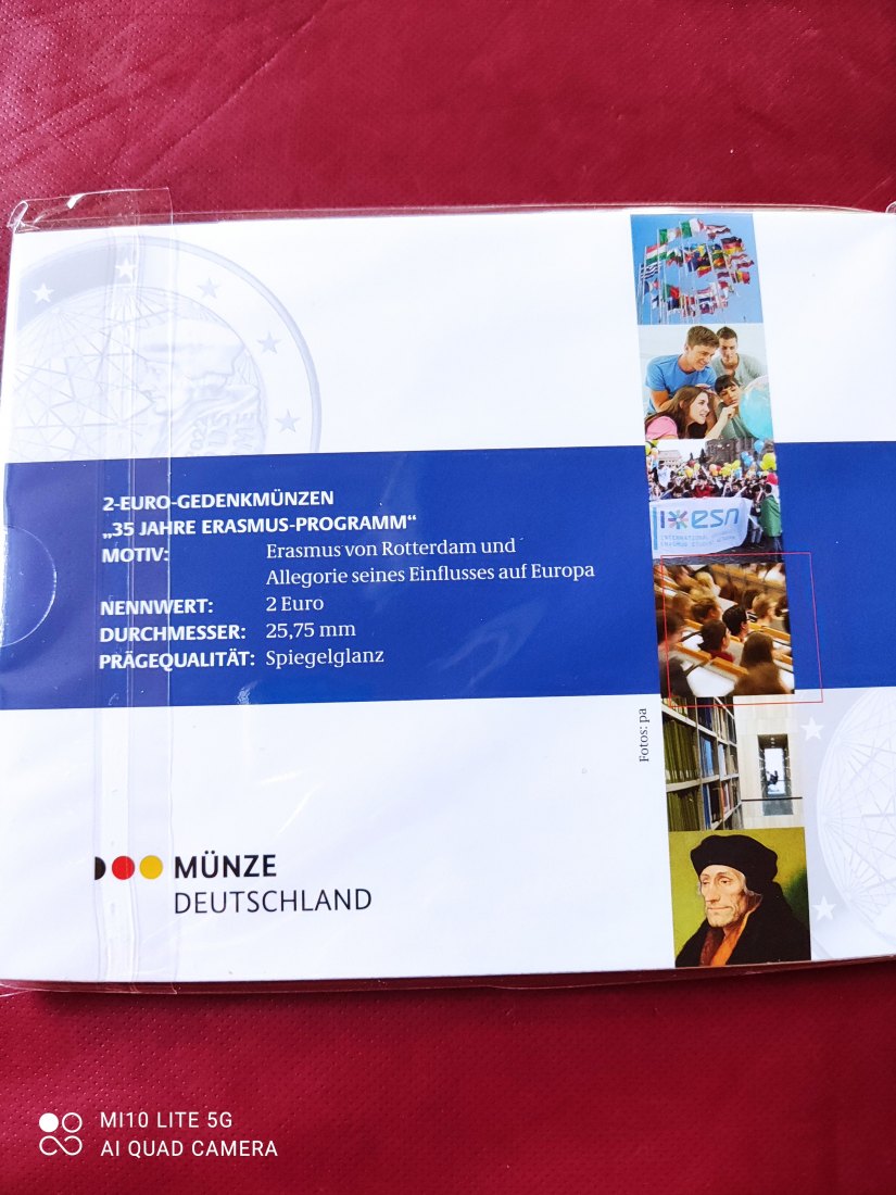  Erasmus Deutschland 5 x 2 Euro 2022 ADFGJ Spiegelglanz PP Proof im Original Folder   