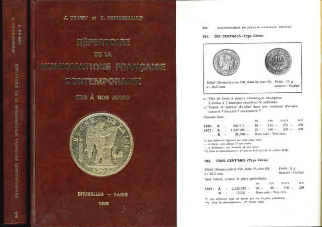  Jean DE MEY & B.Poindessault;Repertoire de la Numismatique Francaise Contemporaine 1973 a nos jours   