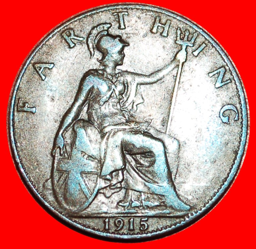  * MISTRESS OF SEAS: UNITED KINGDOM ★ FARTHING 1915! GEORGE V (1911-1936) LOW START ★ NO RESERVE!   