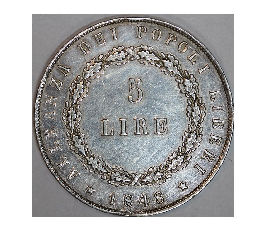  Italien, Venedig,5 Lire 1848 Provisorische Reg.   