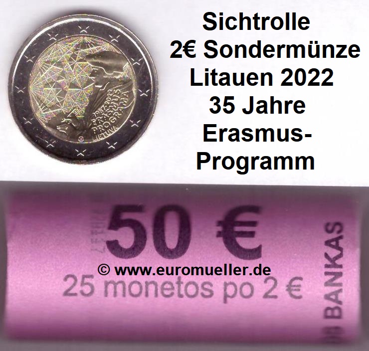 Litauen Sichtrolle...2 Euro Gedenkmünze 2022...Erasmus   