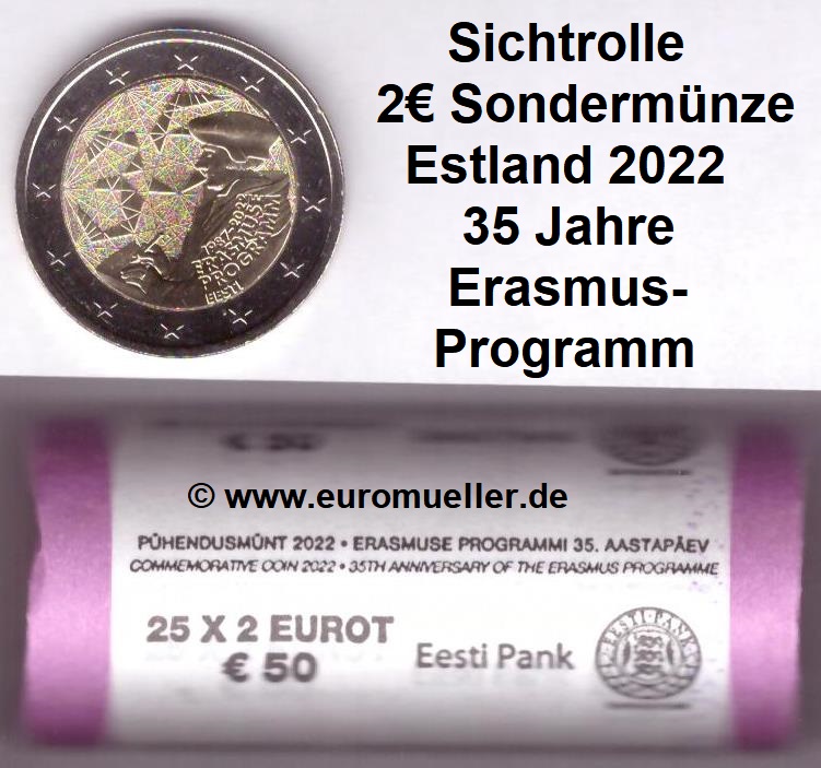 Estland Rolle...2 Euro Gedenkmünze 2022...Erasmus   