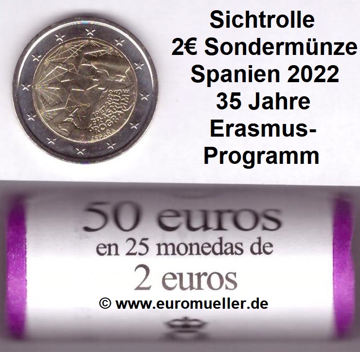 Spanien Rolle...2 Euro Gedenkmünze 2022...Erasmus   