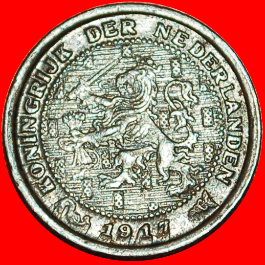  * WUCHERND LÖWE (1909-1940): NIEDERLANDE ★ 1/2 CENT 1917! WILHELMINA (1890-1948)! OHNE VORBEHALT!   