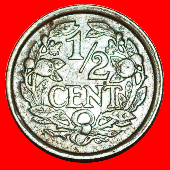  * WUCHERND LÖWE (1909-1940): NIEDERLANDE ★ 1/2 CENT 1917! WILHELMINA (1890-1948)! OHNE VORBEHALT!   