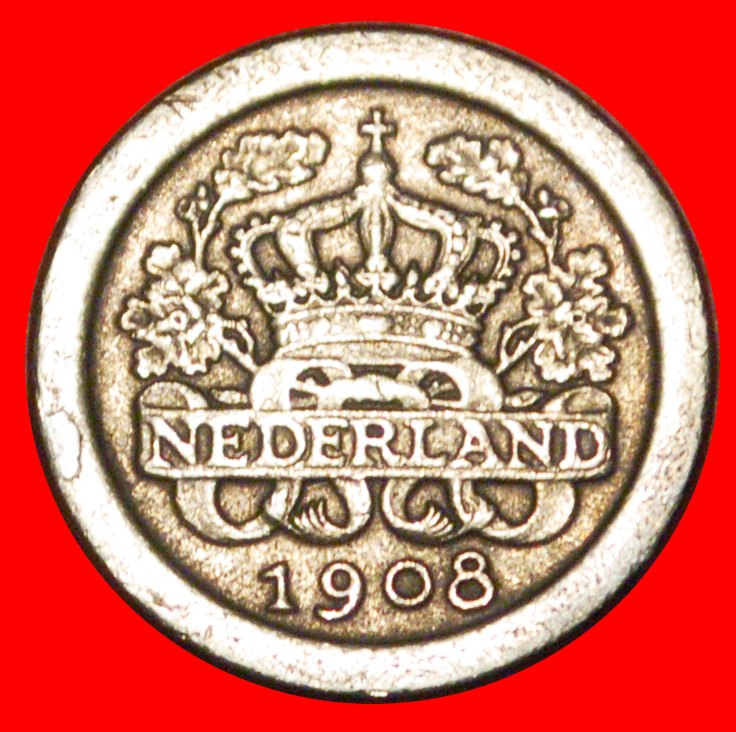  * KROON EN EIKEN TAKKEN (1907-1909): NIEDERLANDE ★ 5 CENT 1908★WILHELMINA 1890-1948★OHNE VORBEHALT!   