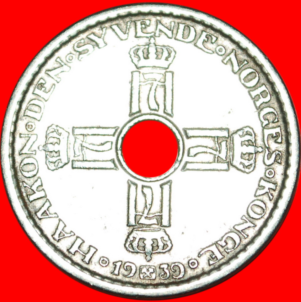 Ⰶ HOLE (1925-1951): NORWAY ★1 CROWN 1939! HAAKON VII (1905-1957)! LOW START ★ NO RESERVE!