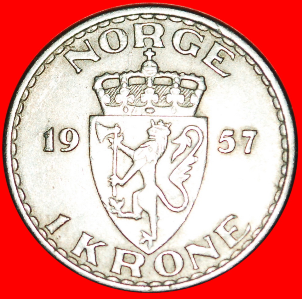  * LION (1953-1957): NORWAY ★1 KRONE 1957! HAAKON VII. (1905-1957)! LOW START ★ NO RESERVE!   