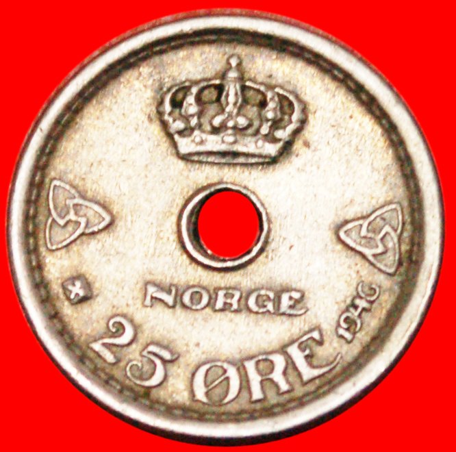  * HOLE (1924-1950): NORWAY ★ 25 ORE 1946! HAAKON VII (1905-1957)!  LOW START ★ NO RESERVE!   