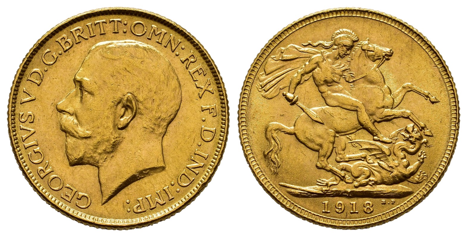 PEUS 8017 Großbritannien / Indien 7,32 g Feingold. Georg V. (1910 - 1936) Sovereign GOLD 1918 I, Bombay Winziger Randfehler, Sehr schön +