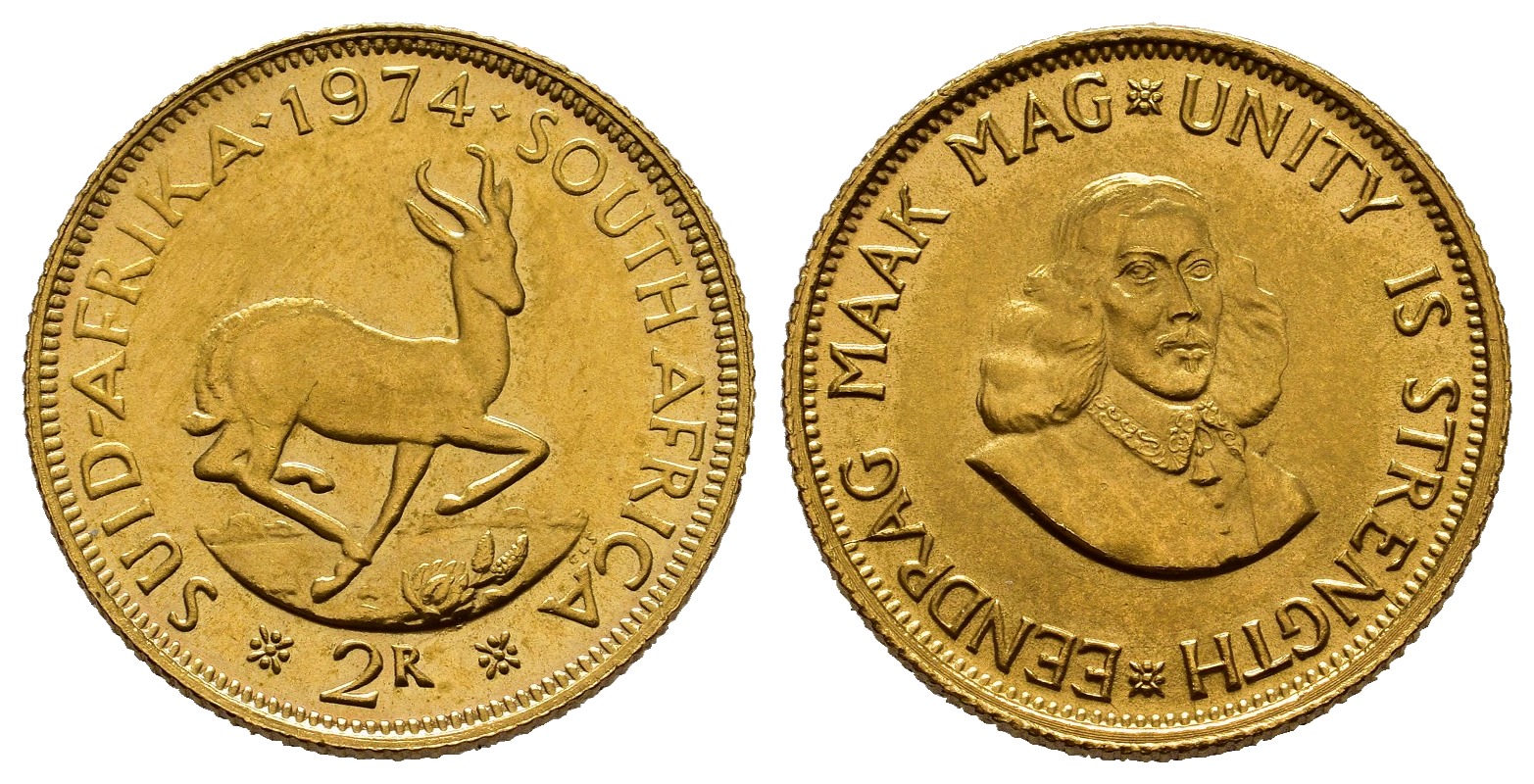 PEUS 8024 Südafrika 7,32 g Feingold 2 Rand GOLD 1974 Vorzüglich